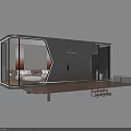 Modern Guesthouse Building With Glass Walls Metal Exterior And Outdoor Deck