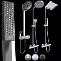 Black Shower Head System With Handheld Sprayer Rainfall Head Adjustable Brackets And Flexible Hose 3d model