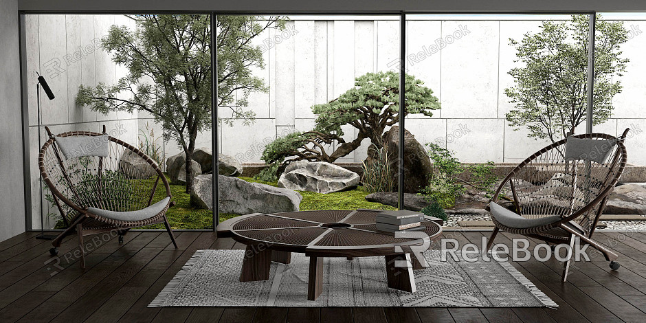 Modern Outdoor Table and Chair Courtyard Landscape Garden Balcony Pine Stone Grass Chair model