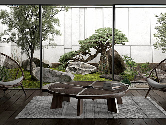 Modern Outdoor Table and Chair Courtyard Landscape Garden Balcony Pine Stone Grass Chair 3d model