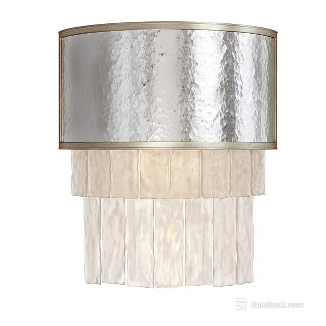 Modern Elegant Wall Light With Silver Hammered Metal Shade And Cream Shell Pendant Details 3d model 