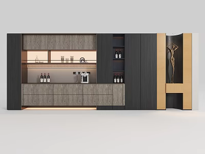 Contemporary Wine Cabinet Design With Glass Shelves LED Lighting And Wine Bottle Storage 3d model