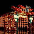 Traditional Chinese Architectural Structure With Red Gold Decor Lanterns And Plaque 3d model