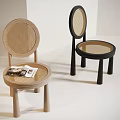Minimalist Modern Natural and Black Dining Chairs With Woven Backrests and Cylindrical Wooden Legs