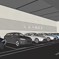 Modern LUXEED Parking Lot With Neatly Parked Multiple Cars In Orderly Rows And Bright Lighting