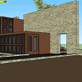 Modern Detached Villa Exterior With Large Glass Windows And Stone Wall