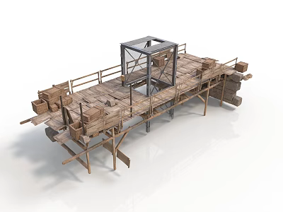 Modern Wooden Platform Structure With Metal Frame And Cargo Storage Boxes 3d model