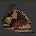 Traditional Samurai Helmet With Ornate Horns And Decorative Armour Details