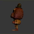 3D Modeled Cartoon Character Wearing Brown Hat Red Hair Green Overalls On Black Reflective Surface