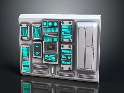 Advanced Electronic Control Panel Featuring Green Illuminated Displays And Functional Buttons 3d model