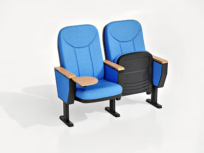 Blue Theater Chairs with Wooden Armrests Padded Backrest and Black Metal Legs 3d model