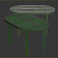 Two Green Oval Tables With Smooth Surface And Four Legs Against Dark Background 3d model