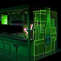 Modern Bar Interior With Hanging String Lights Green Decor And Seating 3d model
