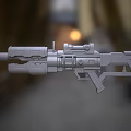 Futuristic Tactical Rifle Design With Scope Wooden Accents And Red Light Indicator