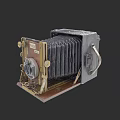 Classic Vintage Folding Camera With Brass Parts And Wooden Base