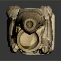 Ancient Carved Stone Figure Seated With Animal Head Base Holding Vessel