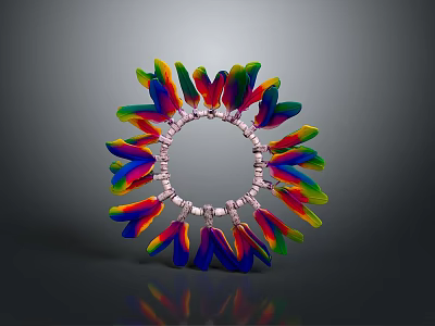 Colorful Decorative Ring With Petal Shaped Design And Metallic Center Accents 3d model