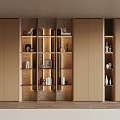 Modern Built in Wooden Bookcase With Shelves Books And Decorative Lighting