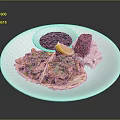 White Ceramic Dining Plate With Tacos Black Beans Lemon Grilled Meat And Rice