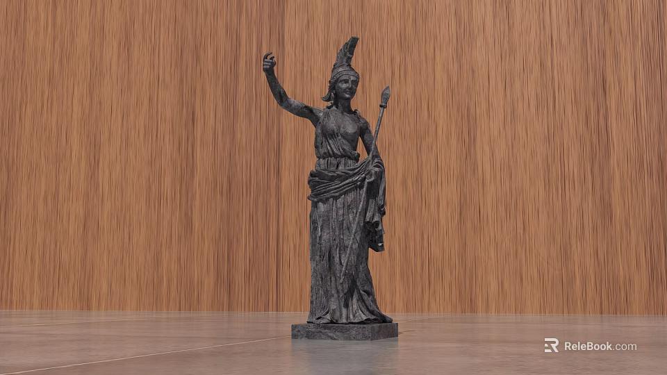Landscape Sculpture Of Female Figure With Helmet Raised Hand And Spear On Pedestal 3d model 