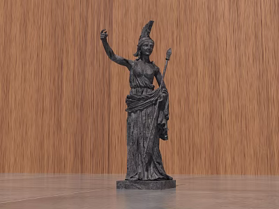 Landscape Sculpture Of Female Figure With Helmet Raised Hand And Spear On Pedestal 3d model