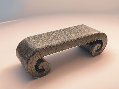 Modern Leisure Chair With Scroll Shaped Armrests And Textured Leather Surface 3d model