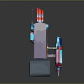Cartoon Style Mechanical Device With Red Flag Antenna Blue Glowing Component Purple Gray Structure Base