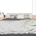 Elegant Bedroom Interior With Soft Bedding Bookshelves Dressing Table And Round Rug