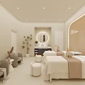 Modern SPA Sauna Interior With Massage Beds Mirror Plant Sofa And Decorative Painting