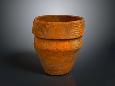 Terracotta Clay Pot With Cracked Surface And Intricate Carved Patterns 3d model