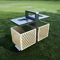 Outdoor Public Trash Bin With Black Top And Lattice Baskets On Green Grass
