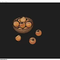Fresh Juicy Peaches in Wooden Bowl with Scattered Ones on Blue Background