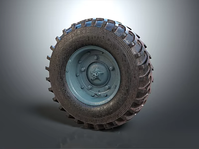 Sturdy Heavy Duty Tire With Deep Tread And Metal Rim Bolt Structure 3d model