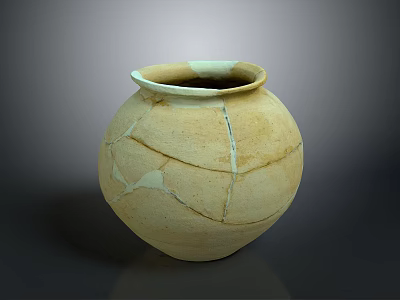Artisanal Hand Carved Ceramic Vase with Natural Crack Patterns and Textured Surface 3d model