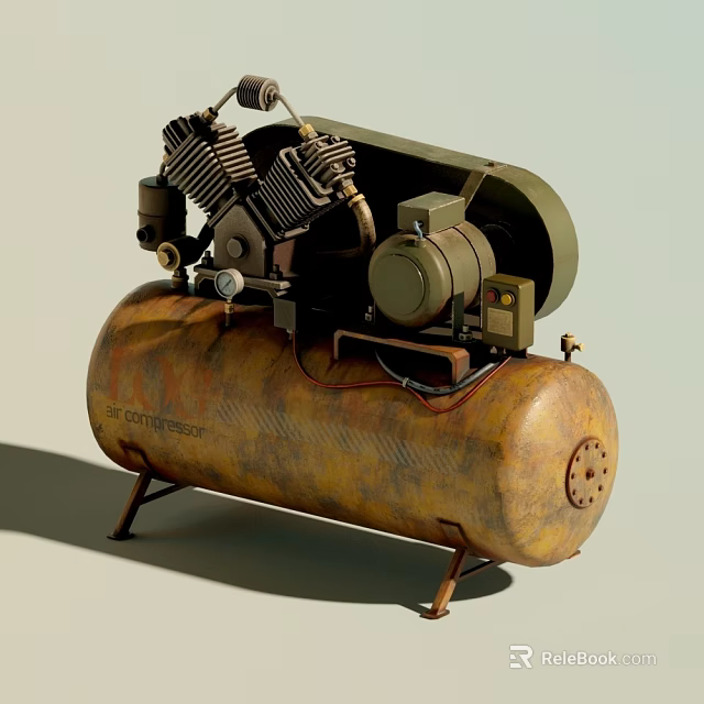 Industrial Air Compressor With Storage Tank Mechanical Components And Electric Motor 3d model 
