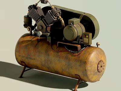 Industrial Air Compressor With Storage Tank Mechanical Components And Electric Motor 3d model