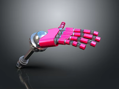 Smart Machine Robotic Mechanical Arm In Pink With Metallic Joints And Precision Design 3d model