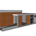 Modern Architectural Exterior Featuring Gray Walls Wooden Slat Panels And Entrance Signage