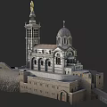 European Style Architectural Model With Bell Tower Dome And Stone Walls