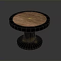 Round Dining Table With Wooden Grain Top And Black Metal Base