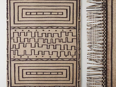 Square Rug With Geometric Patterns Neutral Tones And Fringe Details 3d model