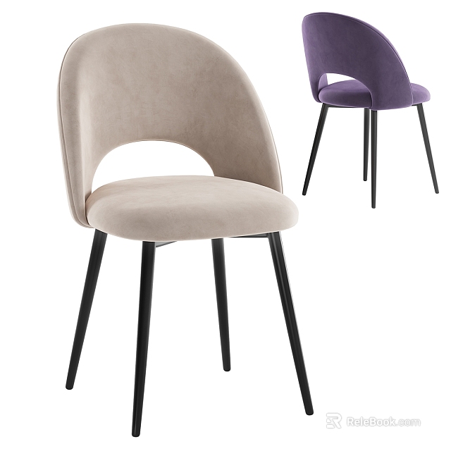 Beige And Purple Leisure Chair With Curved Hollow Backrest Black Slim Legs Modern Design 3d model 