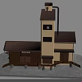 Traditional Style Multi Level Building With Tile Roof Windows And Tower Structure