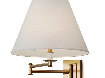 Modern Wall Lamp with White Fabric Shade and Brass Finish Arm Mounted on Wall 3d model