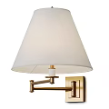 Modern Wall Lamp with White Fabric Shade and Brass Finish Arm Mounted on Wall