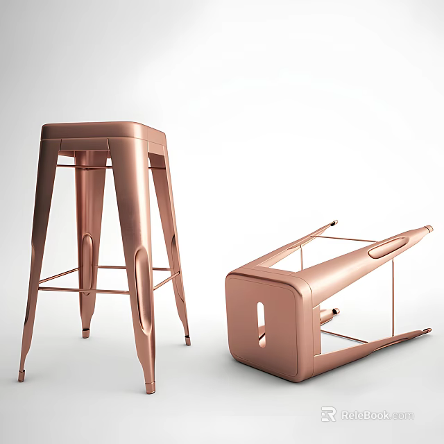 Modern Rose Gold Metal Bar Stools With Sleek Design And Sturdy Structure 3d model 
