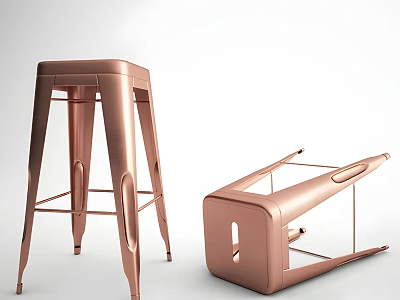 Modern Rose Gold Metal Bar Stools With Sleek Design And Sturdy Structure 3d model