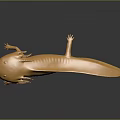 Golden Axolotl Sculpture With Shiny Body On Dark Background And Reflection