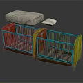 Children's Colorful Wooden Beds With Red Yellow Rails Mattress And Pillow