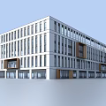 Modern Office Building Exterior Design with White Facade Large Windows Glass Doors and Wooden Accents